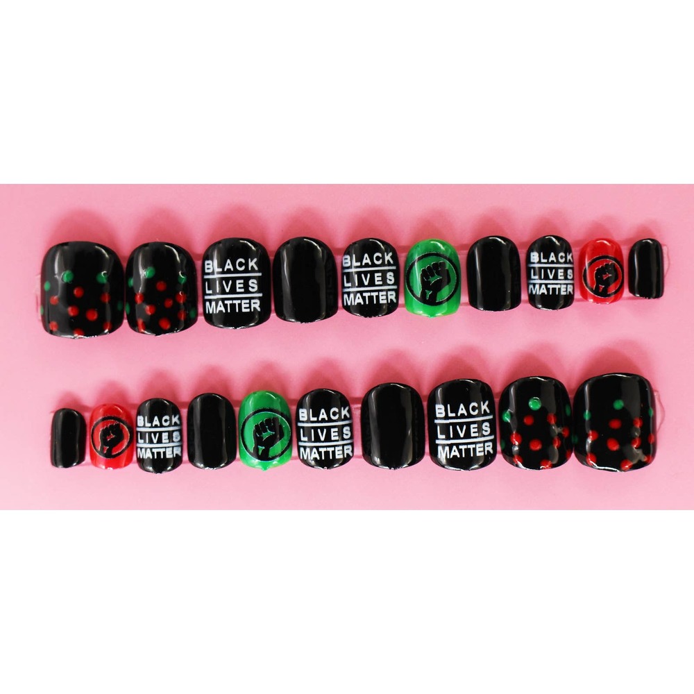 Black Lives Matter Short Round Gloss Finish Press On Nails